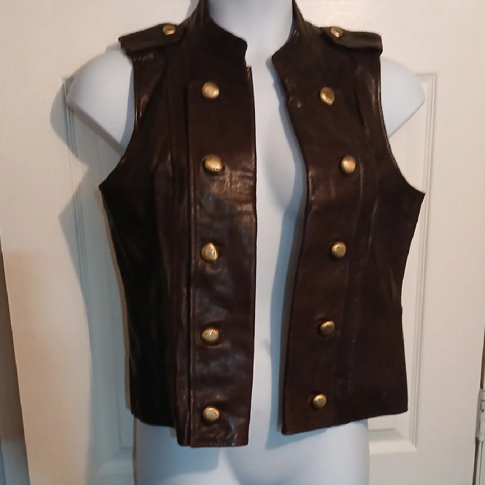 Michael Kors Dark Brown Leather Vest. Sz. Large - Picture 1 of 8